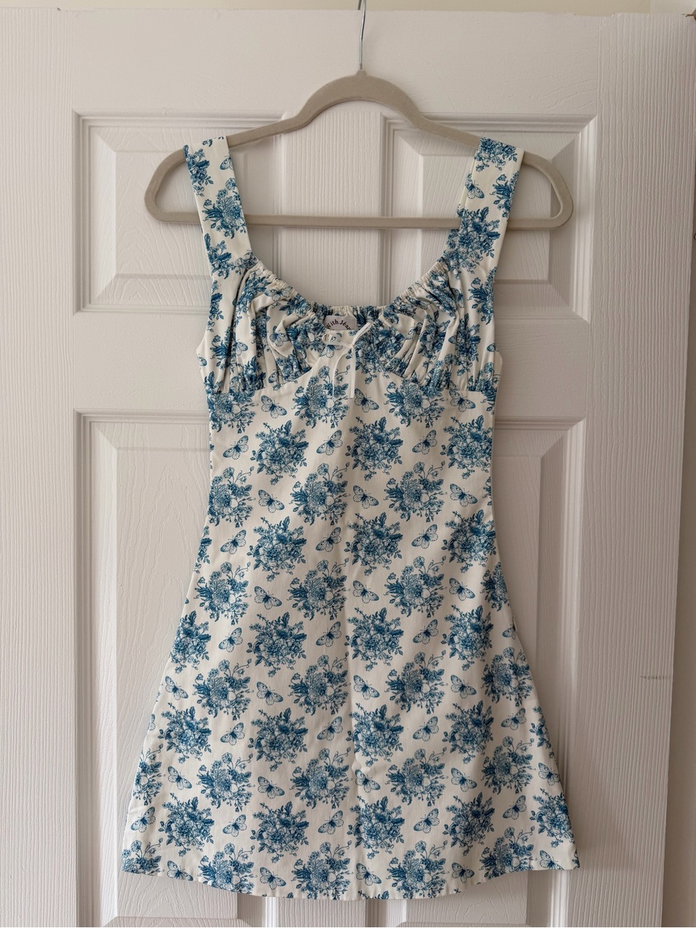 With Jean Cream Dress with Blue Floral Print